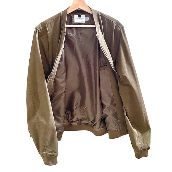 TOPMAN LIGHTWEIGHT MEN'S BOMBER JACKET OLIVE/KHAKI, 100% COTTON, SIZE LARGE NWOT - Picture 2 of 15